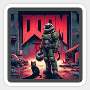 Doom guy with Doom kitty Sticker